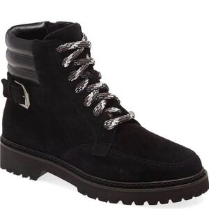 Aquatalia Women's Weatherproof Lace Up Zip Combat Boots in Black Size 8.5